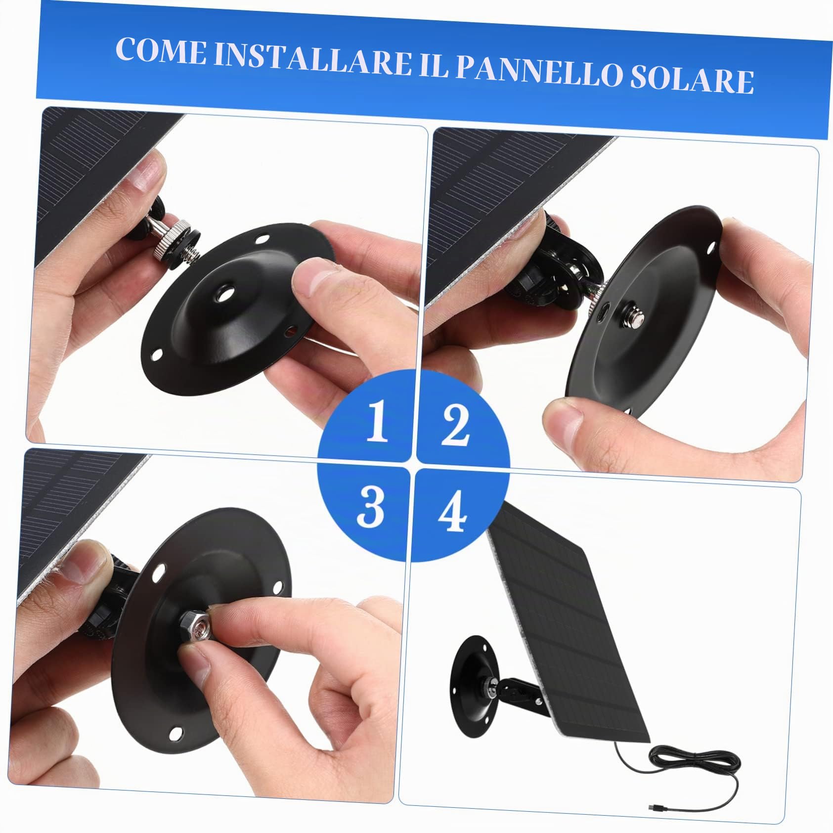 SUPVOX Pannello Solare per Telecamera di Sicurezza da 20W in Monocristallino, Ricarica Continua, Installazione Flessibile, Supporti a Muro