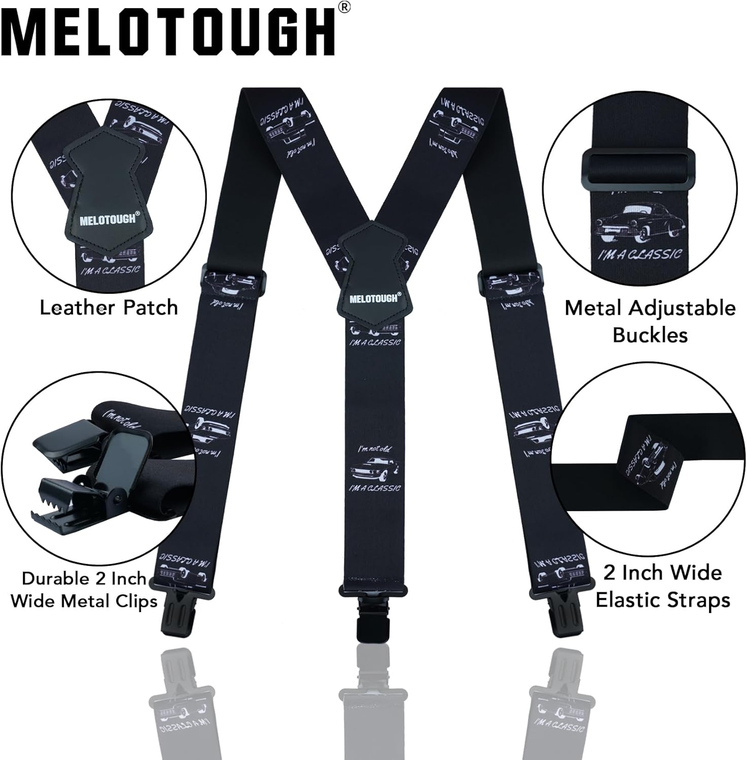 MELOTOUGH Men's Suspenders 2 Inch Wide Elastic Y Back Suspenders for Men Heavy Duty Suspender with Strong Clip for Pants - Image 8