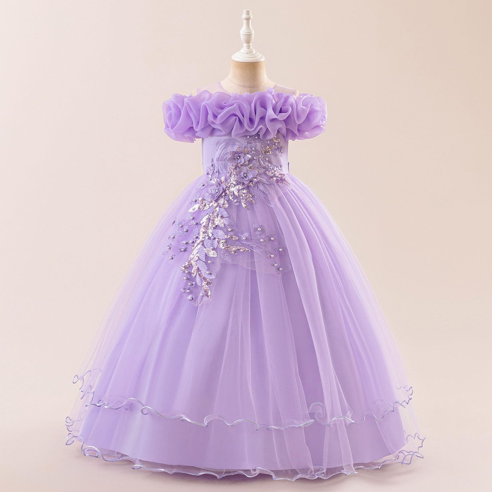 Generico Eleganti Abiti da Bambina per Matrimoni e Feste con Design Spalle Scoperte Gonna Tutu Ampia e Linea Confortevole per età 7 e 12 Anni Adatto a Occasioni Casual e Speciali