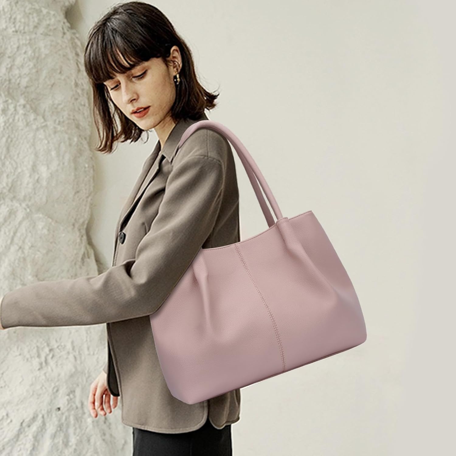 KKXIU Tote Bag for Women Vegan Leather Shoulder Purse Large Capacity Travel Bag - Image 2