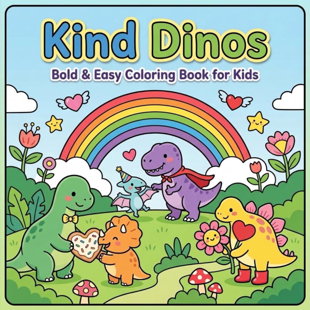 Kind Dinos: Bold and Easy Coloring Book for Kids