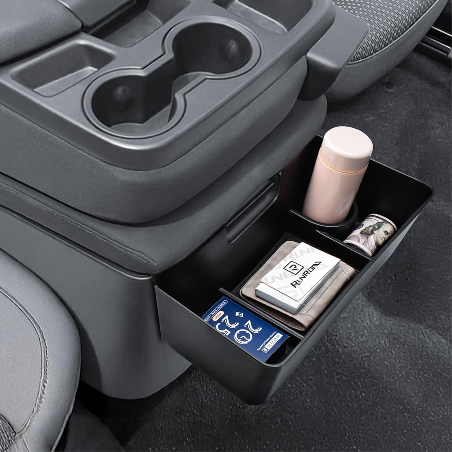 RUNROAD Center Console Hanging Organizer Box Compatible with 2019-2026 Chevy Silverado/GMC Sierra 1500 and 2020-2026 Silverado/Sierra 2500HD 3500HD Accessories Armrest Tray, Split Bench Seat ONLY