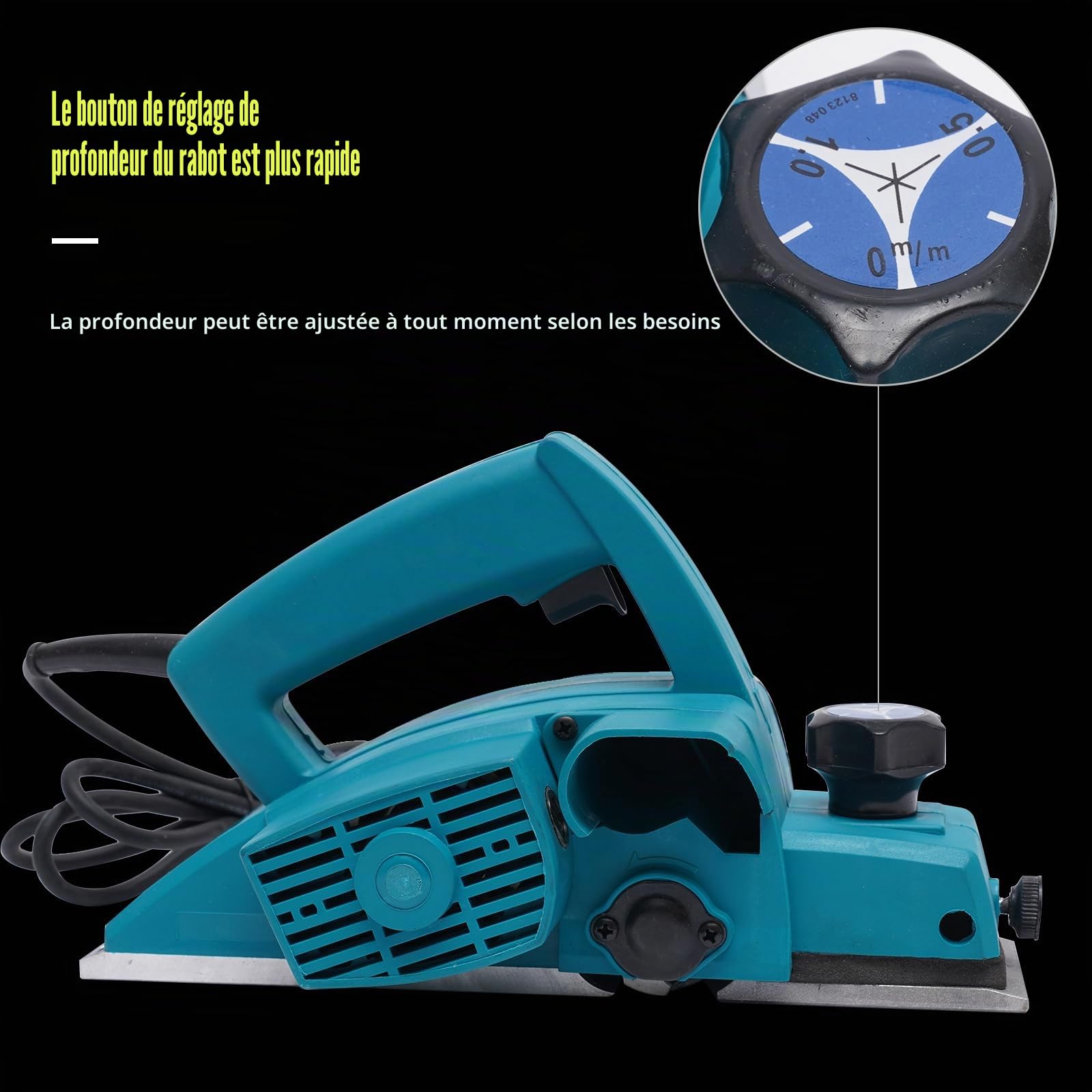 Rabot professionnel électrique | 800 W | Largeur de rabotage 82 mm | Profondeur max 2 mm | Plateau fraisé à plat | Puissant pour bois | Panneaux