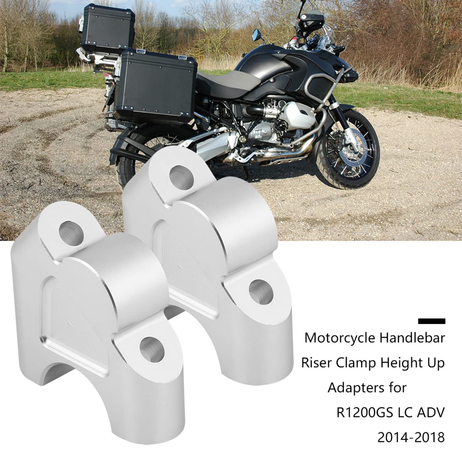 Guidon Riser Adaptateur De Pince CNC Guidon pour BMW R 1200 R1250 GS R1200 LC R1200GS R1250GS ADV Guidon De Moto Riser Raiser 2013-2021 Rehausseur Guidon Moto (Color : Argent