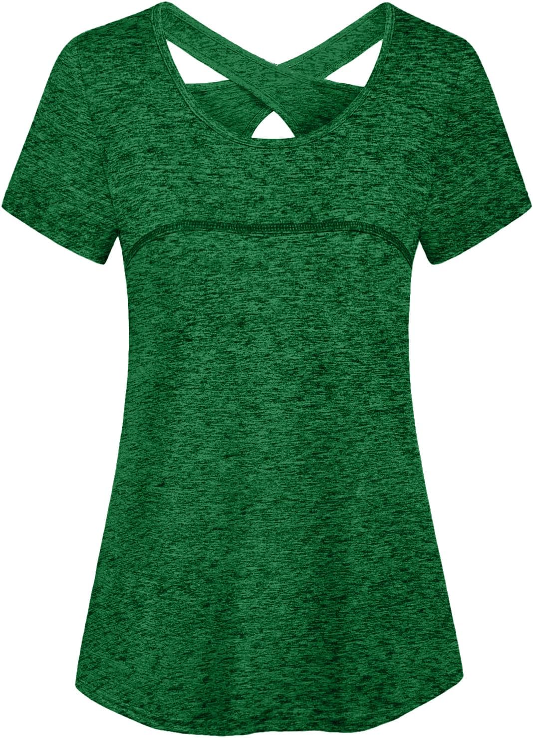 Kimmery Woman Short Sleeve Round Neck Criss Cross Back Yoga Shirt