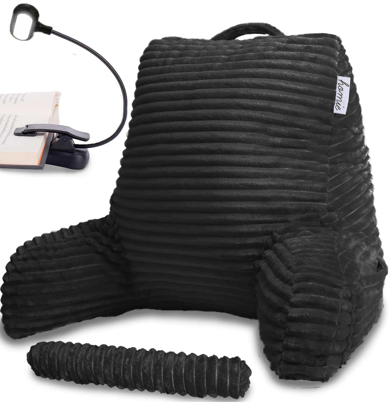HomieReading Pillow with Reading Light and Wrist Support, Has Arm Rests, and Back Support for Bed Rest, Lounging, Reading, Working on Laptop, Watching TV (Black)