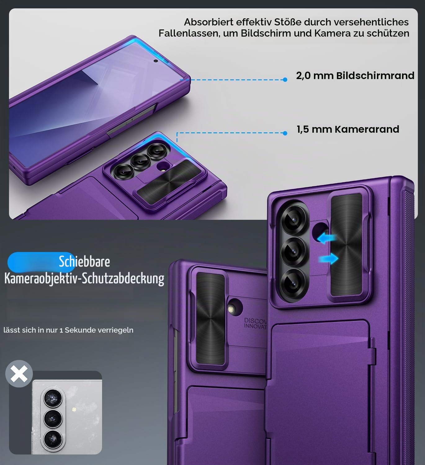 Vihibii für Samsung Z Fold 7 Hülle mit Kartenfach, Lila