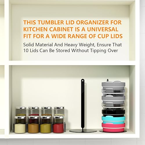 Miniatura 3 de ClosatMeaster Soporte organizador de tapa para vaso, almacenamiento vertical para 10 tapas, acero inoxidable, diseño que ahorra espacio, fácil de