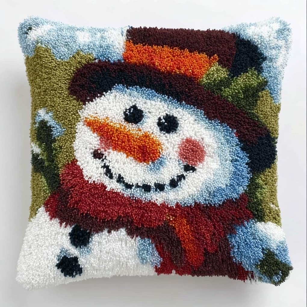WallustrioaW Latch Hook Pillow Kits Pillow Cover,Cute Snowman