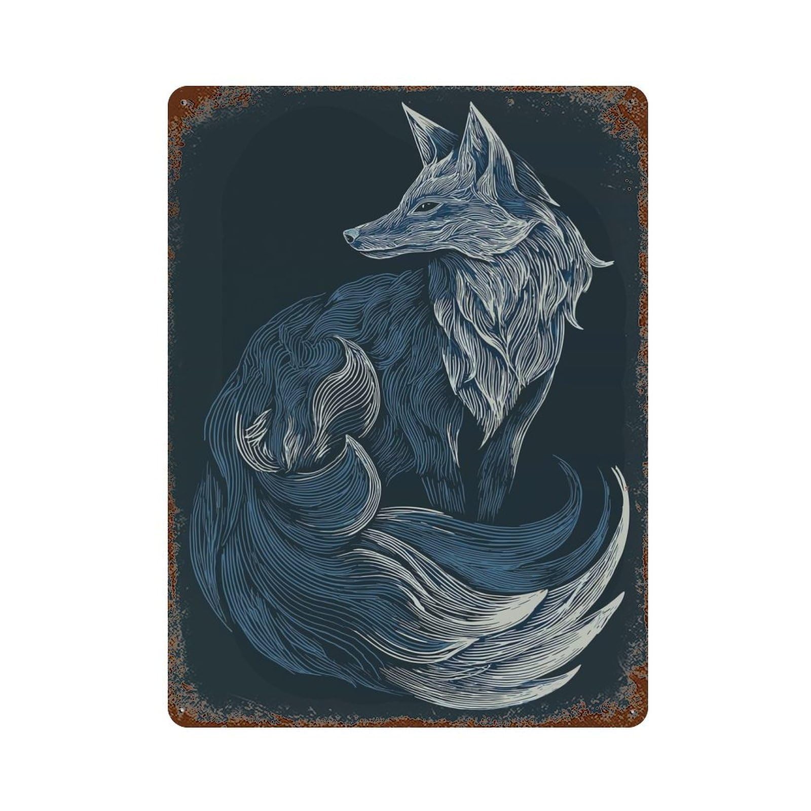 Garage Style Stylized Fox Illustration Rustic Tin Plaque 15.7"x11.8", Industrial Home Decor for Bar And Workshop