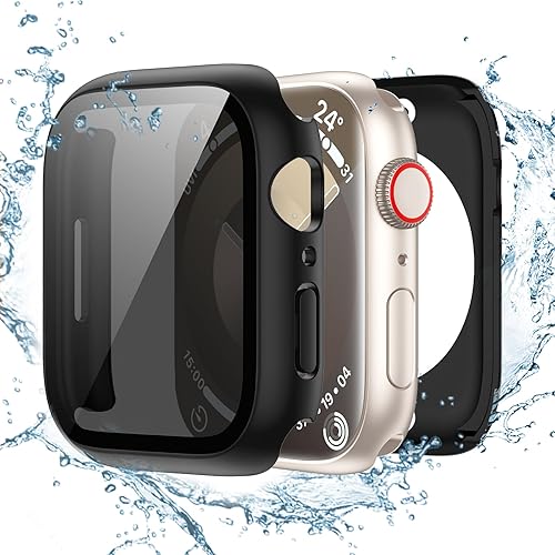 Tensea Funda protectora de pantalla impermeable 2 en 1 para Apple Watch, serie SE 6, 5, 4, 1.732 pulgadas, iWatch PC, película de vidrio templado de