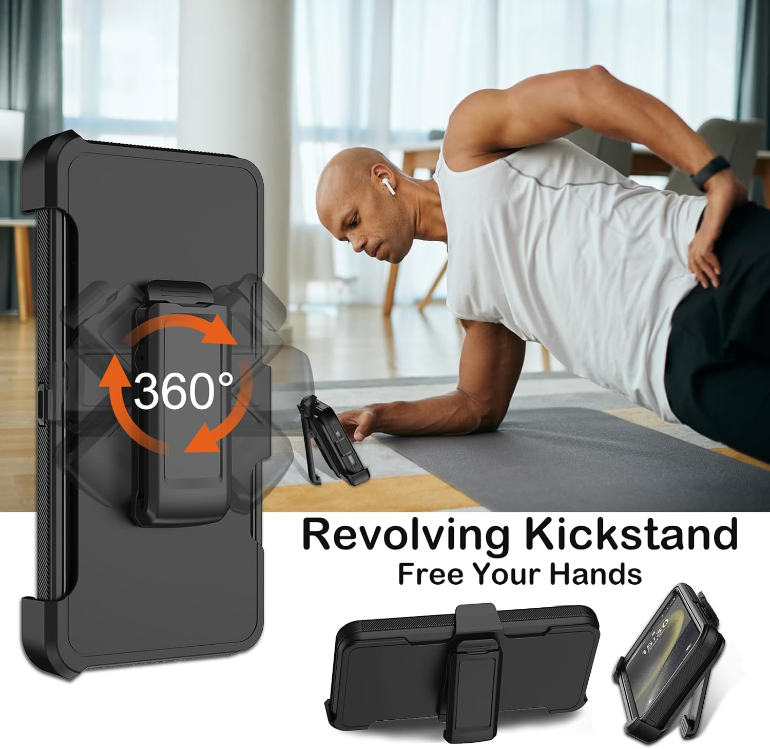 for Samsung Galaxy S24 Case with Belt Clip Holster & Kickstand,Built-in Screen Protector,Heavy Duty Shockproof Drop Protection Military Grade Full Body Rugged Phone Cover (6.2 Inch) (Black) - Image 5