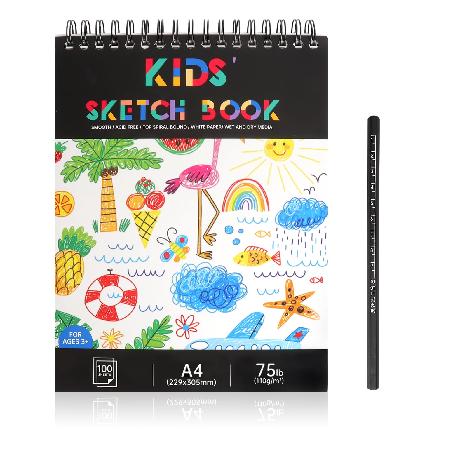 Cuaderno de Dibujo A4 100 Hojas, Bloc de Bocetos con Espiral y Tapa Dura, Papel de Dibujo 110 g/m² a Doble Cara, 200 Páginas, Sketchbook para Estudiantes y Artistas, Drawing Book