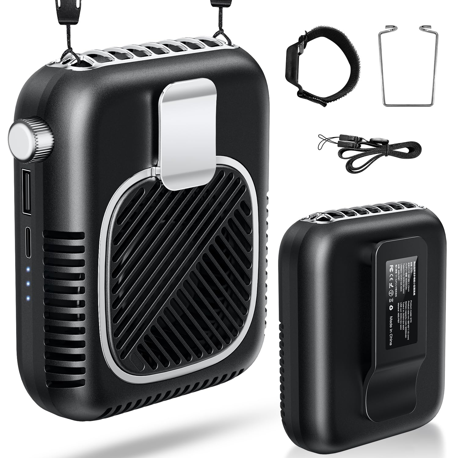 1台5役 ミニ扇風機 ベルトファン 風量調整 軽量 Type-C小型 首掛け Amazon | 腰掛け扇風機 【2025新定番・1台5役】 ベルトファン 強力 大