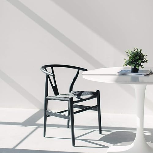 Miniatura 7 de Laura Davidson Furniture Hans Wegner Wishbone - Silla estilo Wishbone para oficina con reposabrazos, asiento de cordón tejido, color negro con