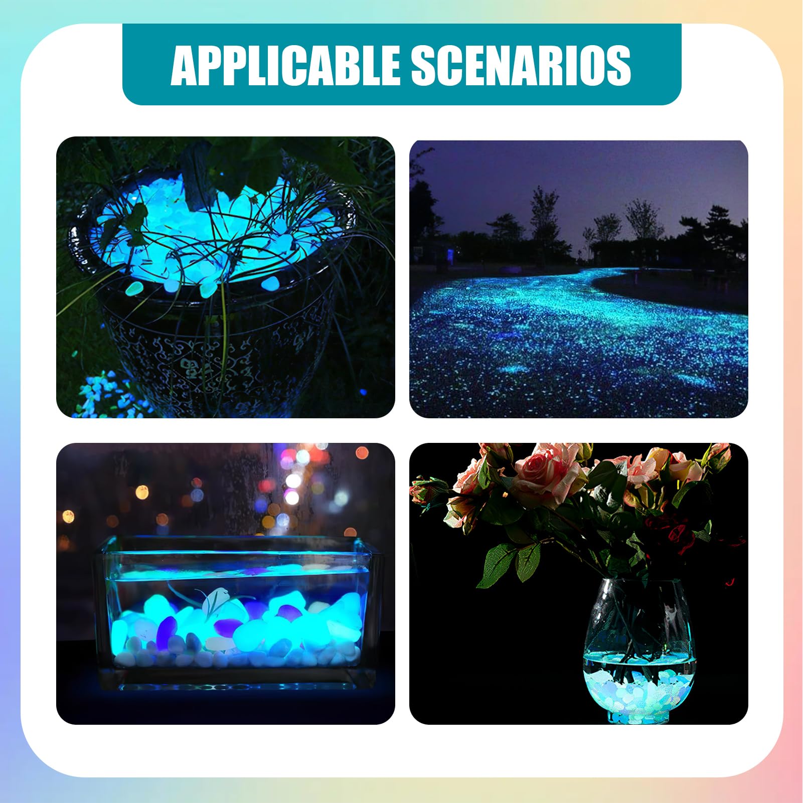 300 Pezzi Pietre Luminose da Giardino, Decorative Sassi Luminosi Brillanti Ciottoli Fluorescenti Incandescente Fosforescenti in Resina Pietre Luminosi per Vasi Acquario Prati Terrazza(Blu, Grande)