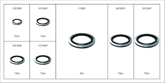 Swordfish 32300-90pcs BSP Dowty Bonded Seal Washer Assortment
