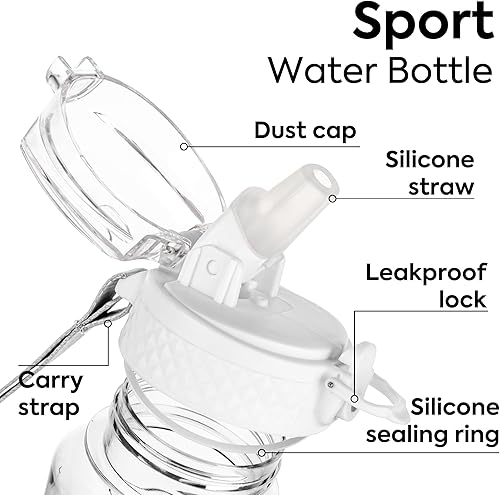 Miniatura 3 de OLDLEY Botella de agua para niños con popote de 15 onzas, sin BPA, a prueba de fugas, botellas de agua motivacionales con marcador de tiempo para