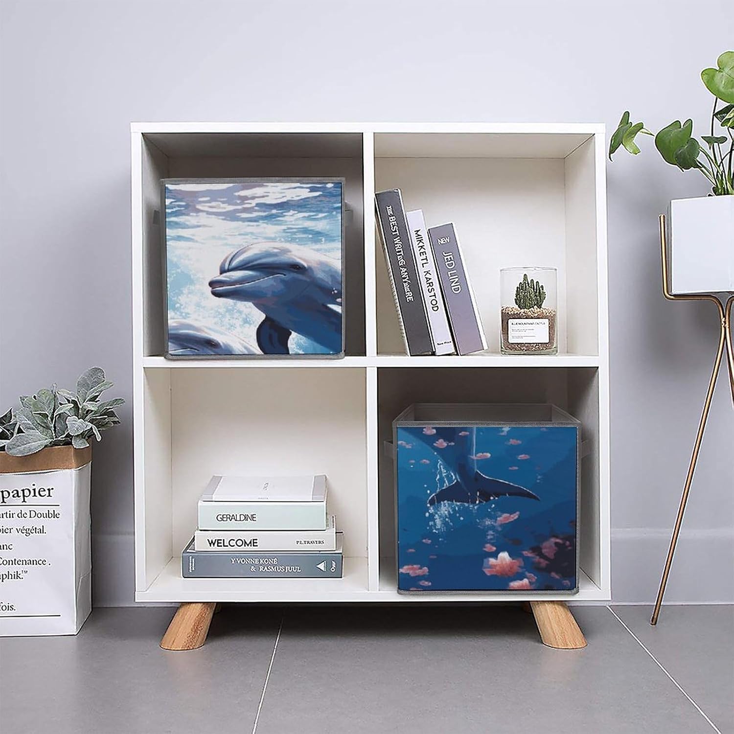 Multi Use Organizer Bins, Dolphins in Love Printed Storage Bins, Foldable Storage Baskets Are Suitable For Bedrooms, Offices, And Cars