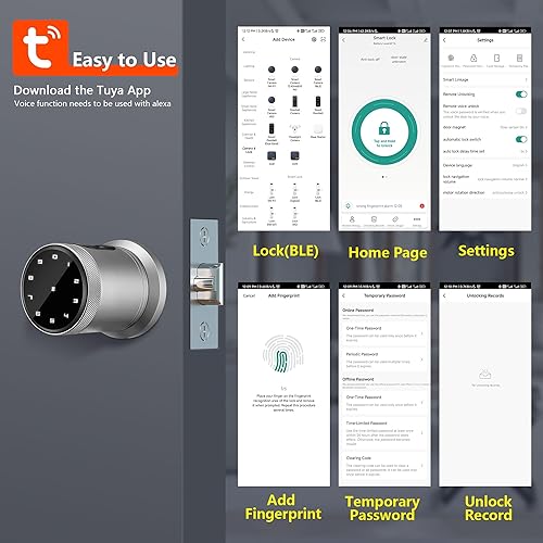 Miniatura 3 de Cerradura de puerta con huella digital, teclado con asa, 5 en 1, perilla de puerta inteligente con código, cerradura de puerta de entrada sin llave