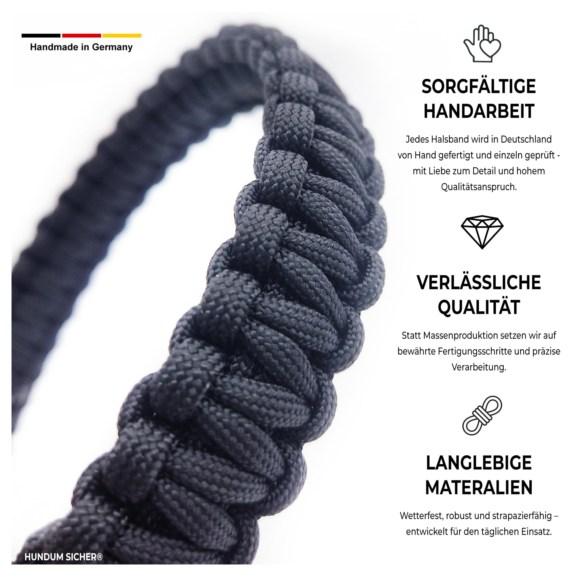 Anti-Diebstahl Hundehalsband & Leine für kleine Hunde - Abschließbar & schnittfest, Paracord Set mit Stahlseil-Kern (150cm)