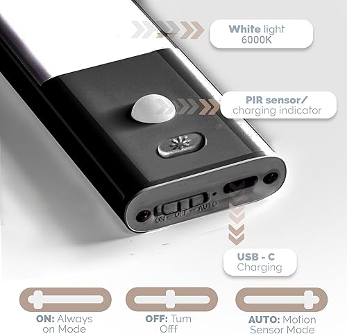 Miniatura 5 de Compuaddict - Luces LED para debajo del gabinete, recargable debajo del gabinete, iluminación para cocina, dormitorio, escalera, sensor de
