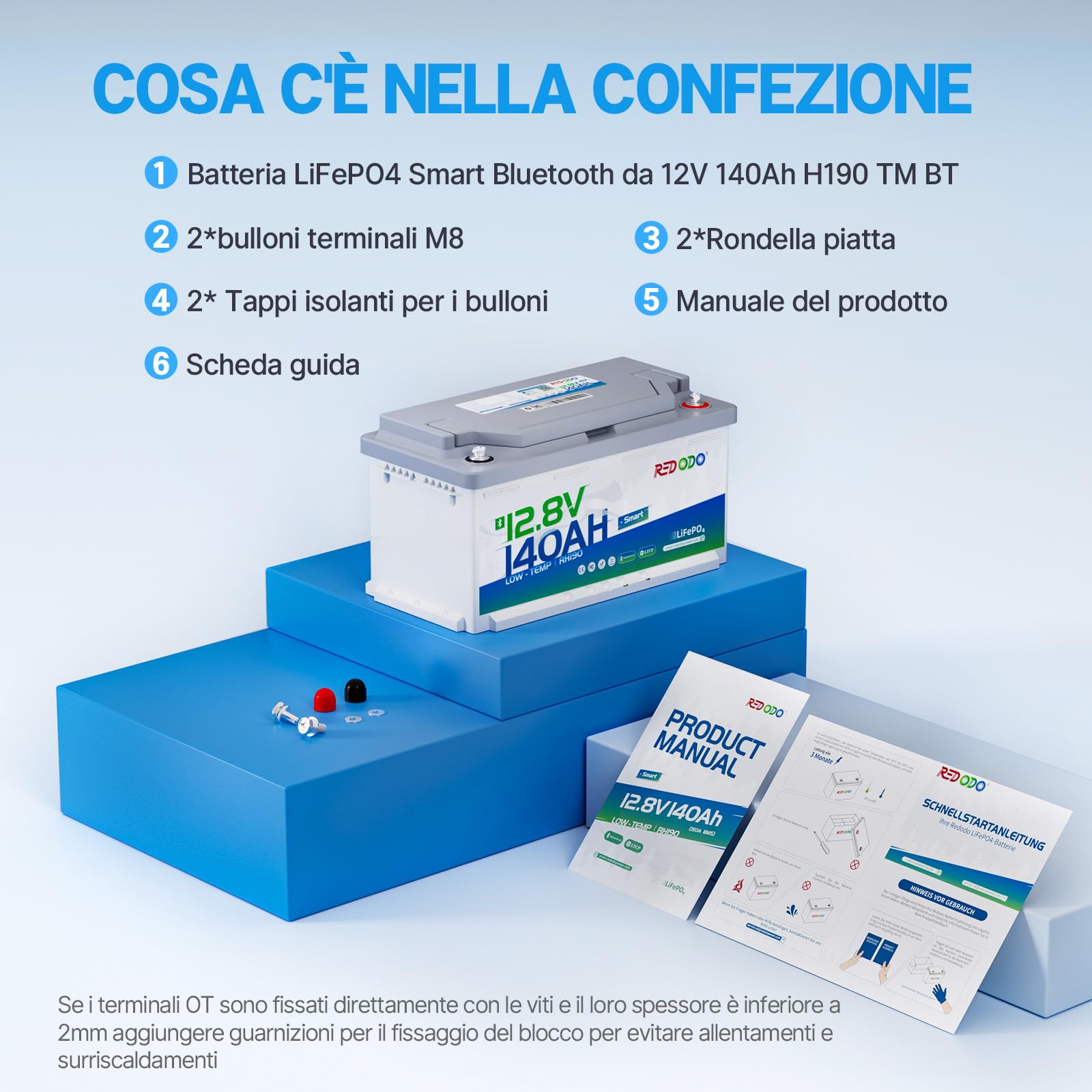 Redodo 12V 140Ah H190 Batteria LiFePO4 con Bluetooth 1792Wh Batteria Litio con Bassa Temperatura BMS 150A Stessa Dimensione +40% Capacità 10 Anni di Vita per Camper Trolling Motor e Sistemi Solari