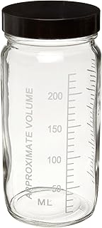 Wheaton W216981 Valumetric Graduated Bottle, Clear Glass, Capacity 8oz With 58-400 Black Phenolic Rubber Lined Screw Cap, Diameter 62mm x 127mm (Case Of 24)