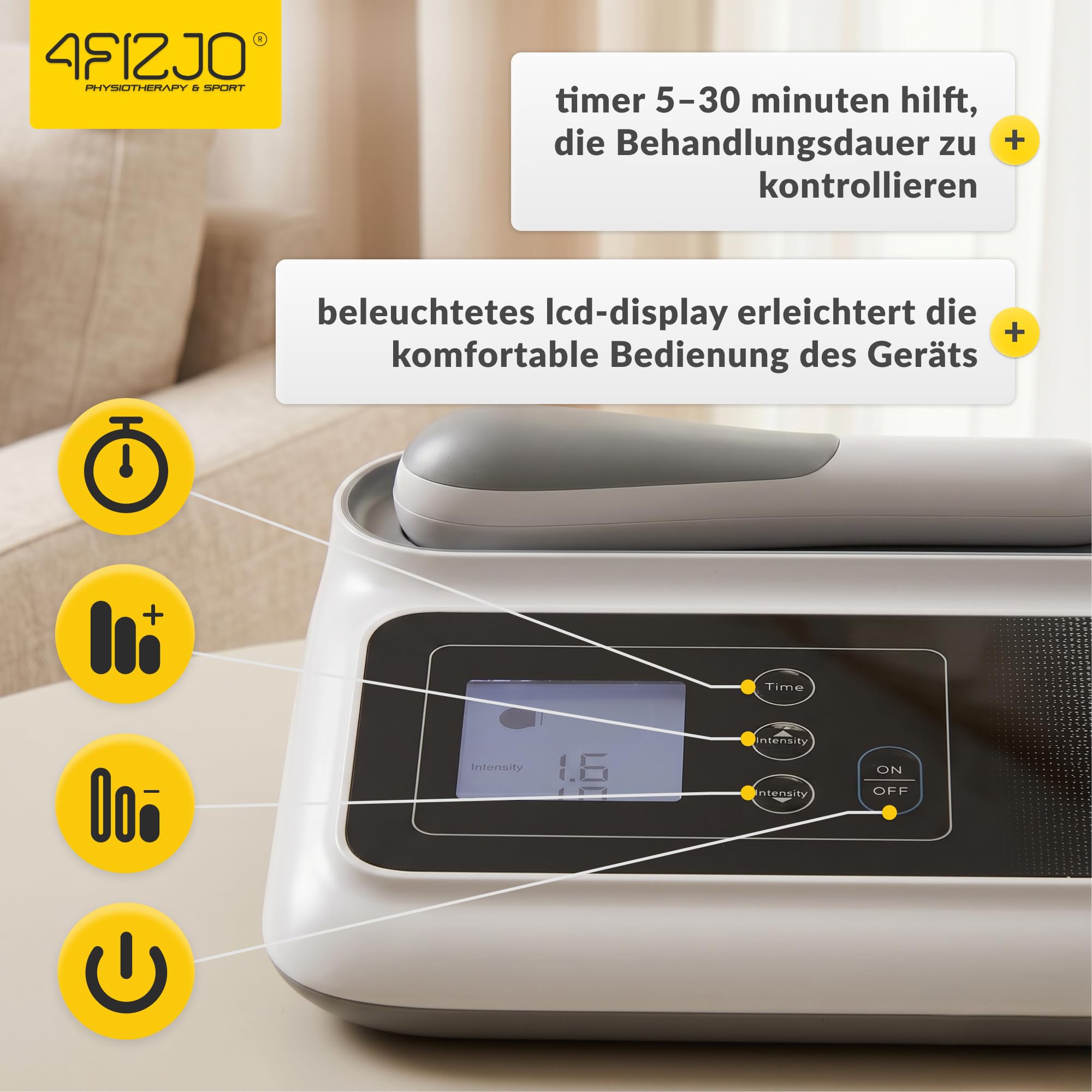 4FIZJO Tragbares Ultraschallgerät, Ultraschall Handgerät Schallwellengerät | für Zuhause, Physiotherapie, Wärmende Mikromassage, Körper, Gesicht und Hautpflege