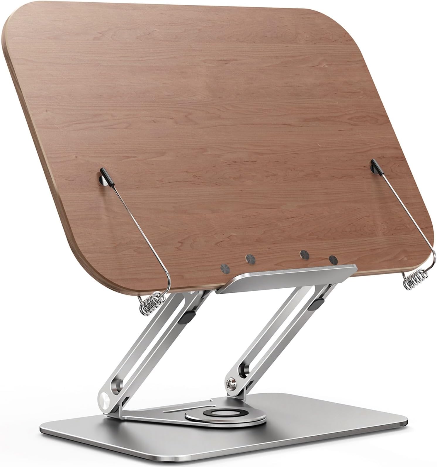 Book Stand for Reading, Adjustable Holder with 360° Rotating Base and Page Clips, Foldable Book Display, Cookbook Stand, for Kitchen, Home Office, Laptop, Tablet