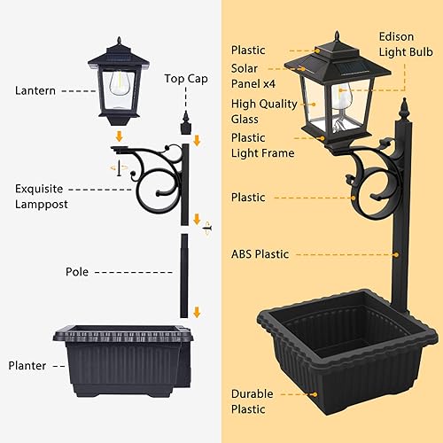 Miniatura 9 de Macetas para exteriores 2 en 1, luces solares para poste  montaje en pared o independiente, lámpara decorativa impermeable para césped, patio,