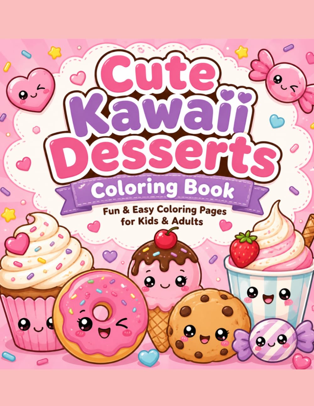 Cute Kawaii Desserts Coloring Book: Fun & Easy Coloring Pages for Kids & Adults
