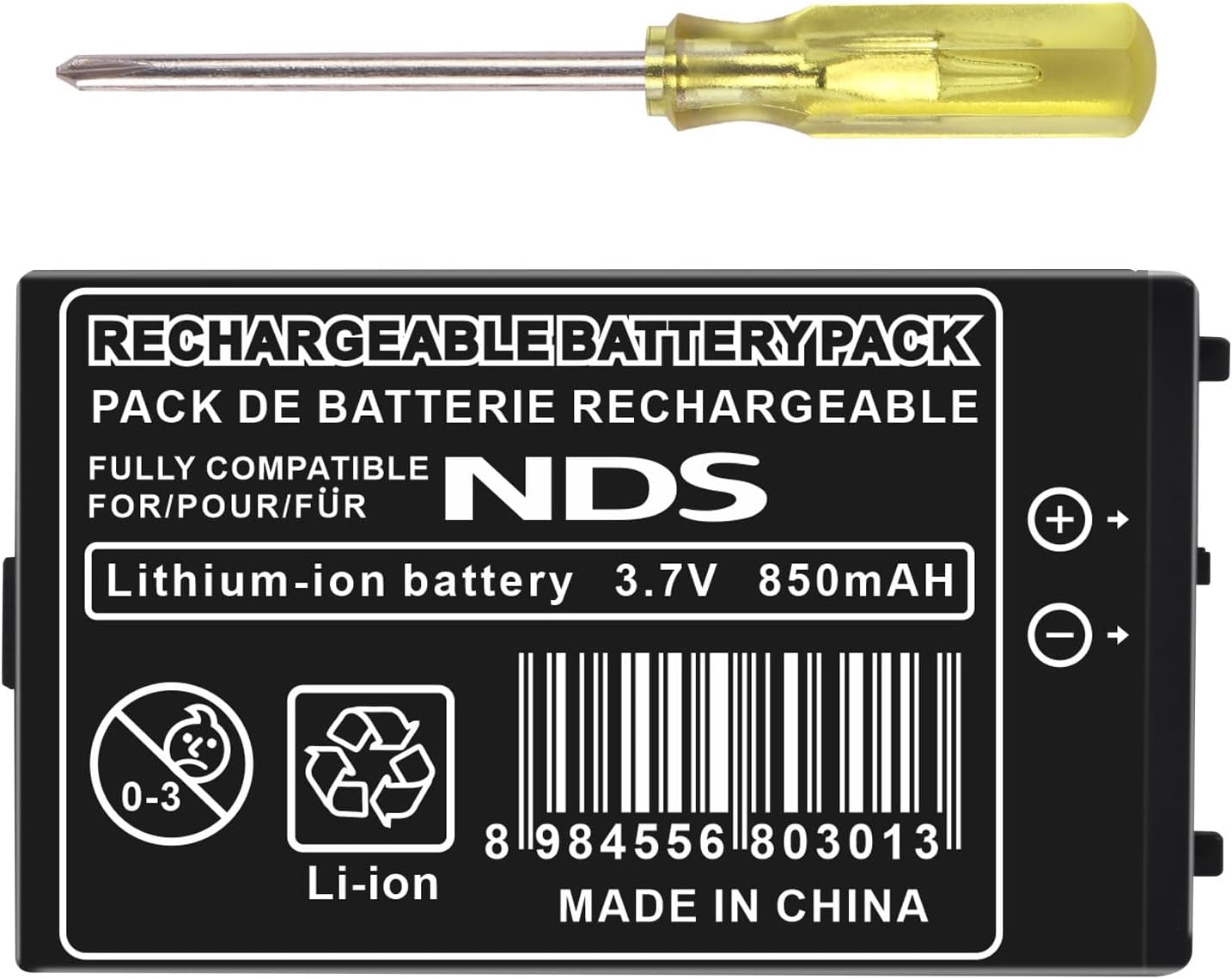 NTR-003 Battery for Nintendo DS, 850mAh Rechargeable Lithium-ion Battery Pack Tool Kit for Nintendo DS NDS NTR-001 NTR-003