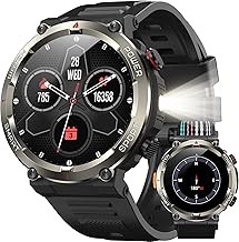 IOWODO 1.45" Military Men's Smartwatch with Bluetooth Calls, 960mAh Battery, LED Flashlight, Compass, IP68 Waterproof, Heart/Blood Oxygen Monitoring/Sleep, 100+ Sports Modes, 2 Straps
