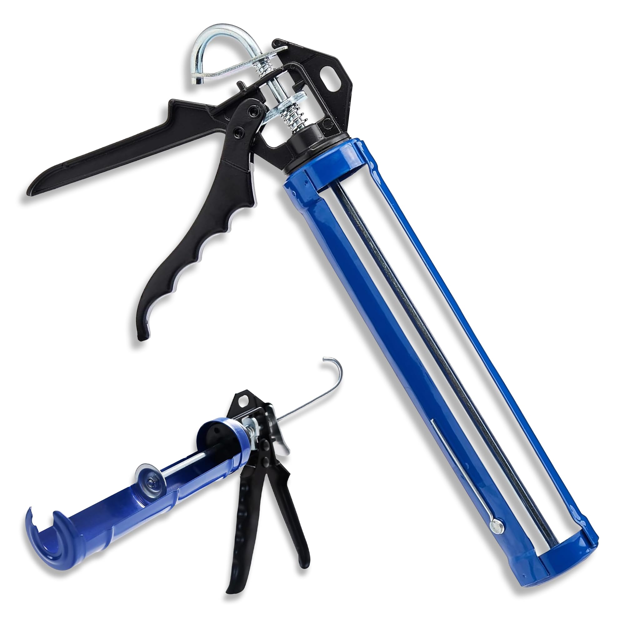 AIBULO Blue Heavy Duty Caulking Guns Pack of 2 | 310ml Silicone Sealant & Adhesive Applicators | Rotating Barrel, Dripless Flow Stop, Puncture Tool & Ergonomic Grip | Professional Skeleton Guns