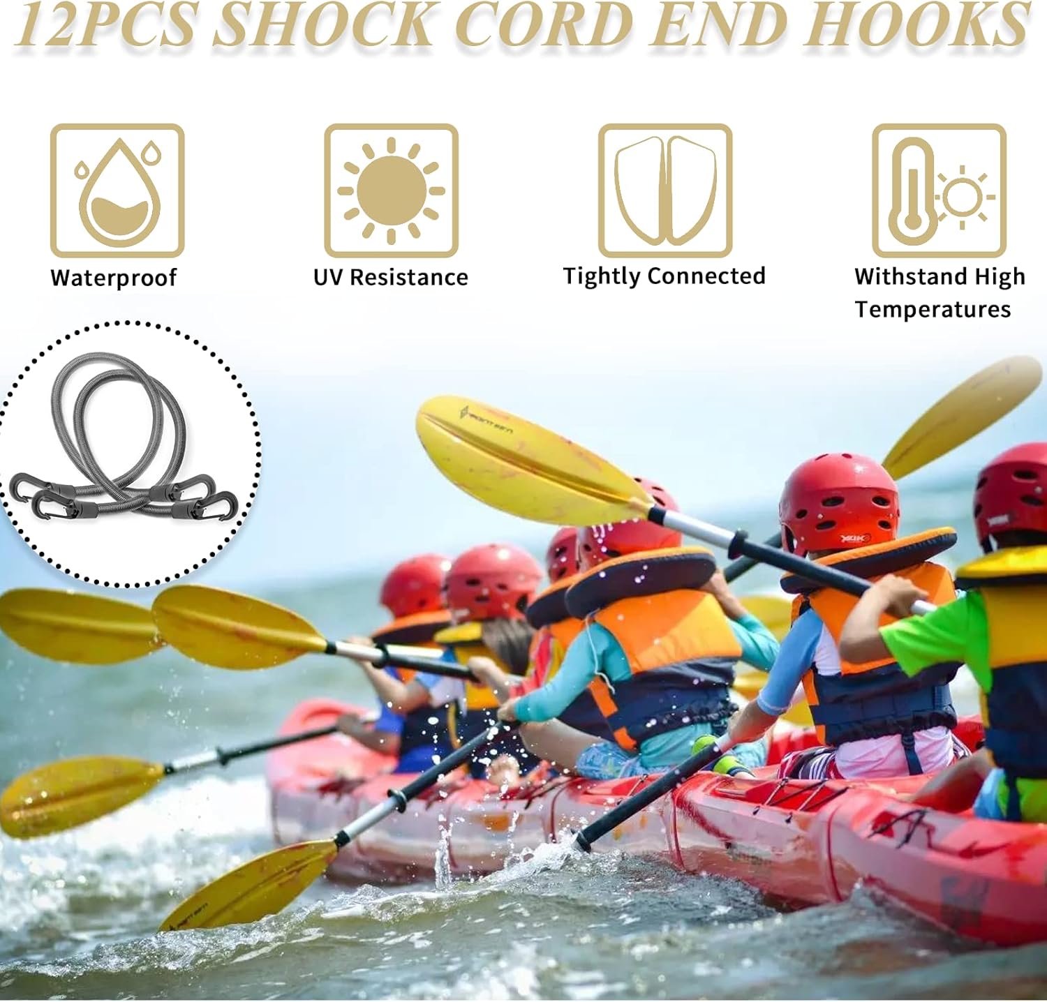 12Pcs Bungee Shock Cord End Hooks, Black Plastic Shock Cord End Snap Hooks for 1/4 Inch Diameter Cord Rope