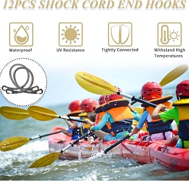 Bungee Shock Cord End Hooks, 1/4 Inch, Black, 12Pcs