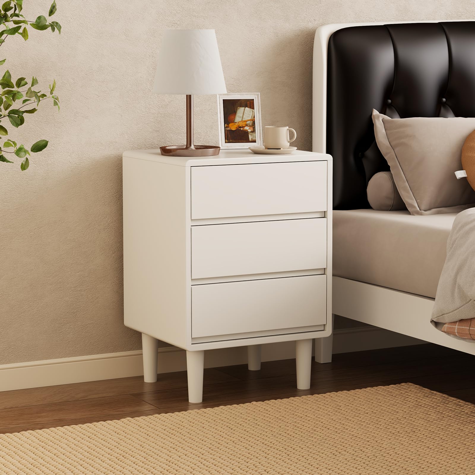 White Nightstand Tall Nightstand with 3 Drawer,Solid Wood Night Stand,Mid Century Modern Side Table,Modern Wood Night Stand End Table,Wooden Bedside Table for Bedroom,Living Room