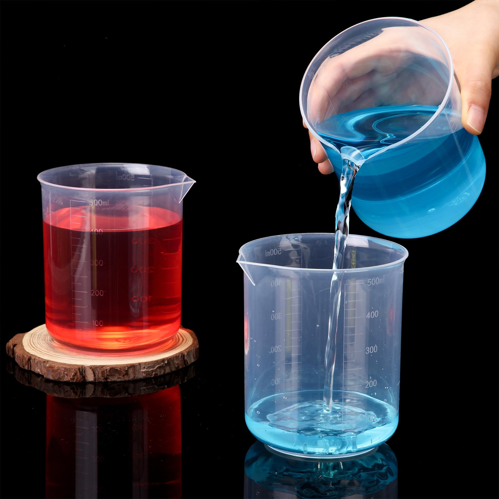 Tanlade Vasos de plástico transparentes para medición de laboratorio, vasos de medición de líquidos transparentes, graduaciones elevadas, boquilla cónica para laboratorios, aulas, hogar (18 unidades,