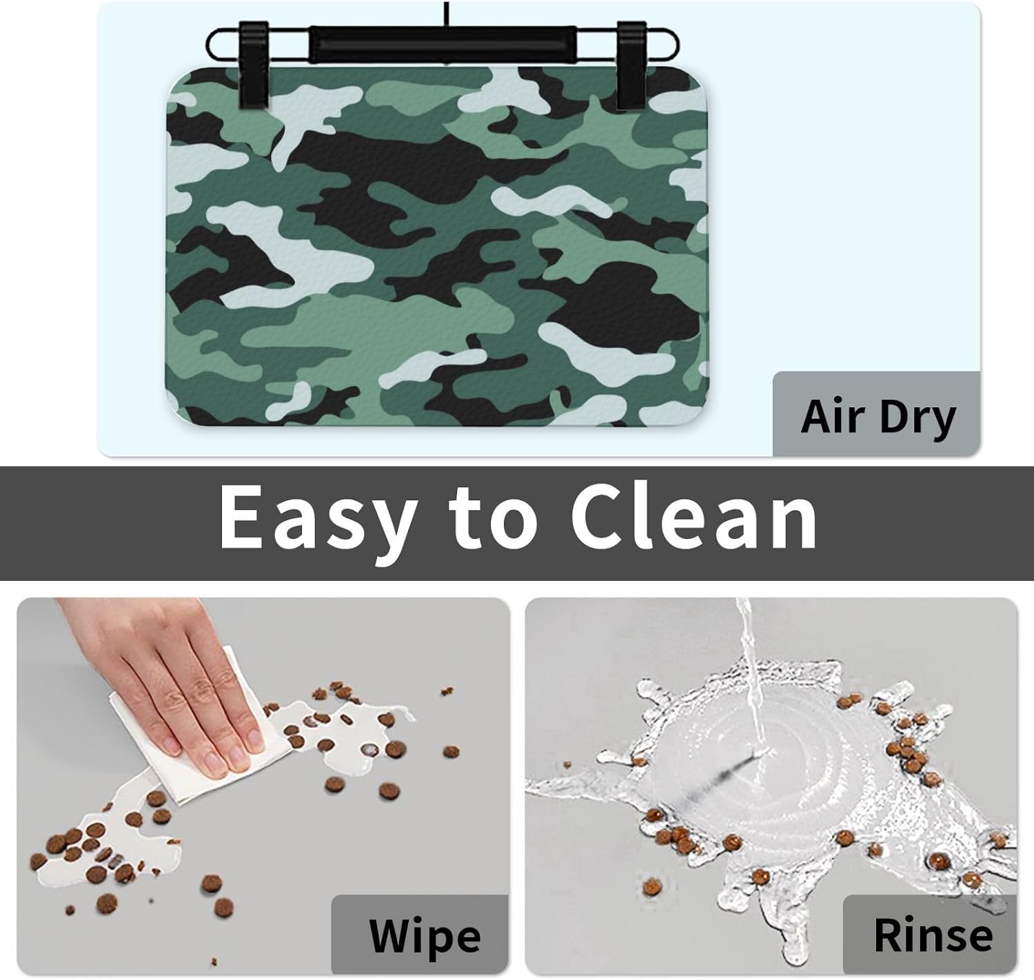 Camouflage Pattern Leather Absorbent Pet Feeding Mat Non-Slip for Dogs Cats 40x60cm