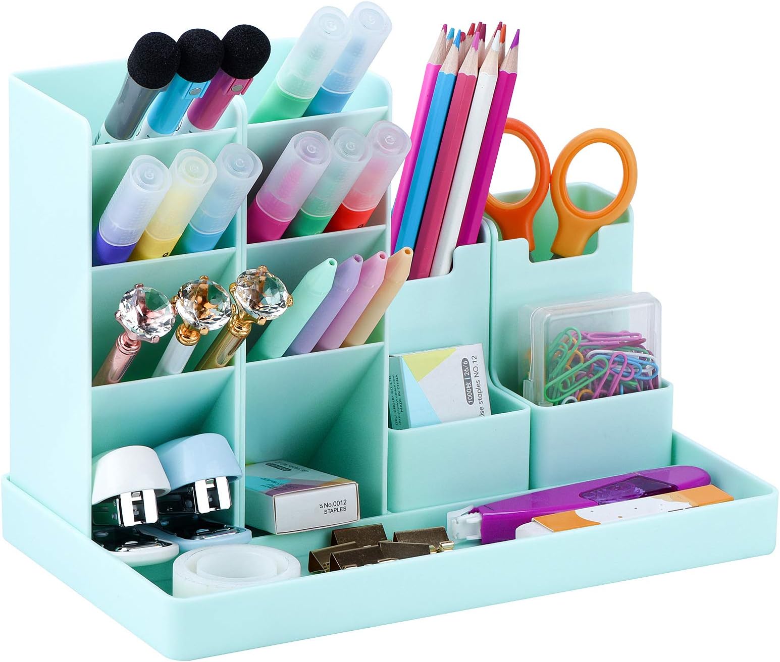 Cute Vertical Pen Organizer, Kawaii Desk Organizer Pen Holder Stationery, Marker Pencil Storage Caddy Tray for Office, School, Home & Art Supplies - Green
