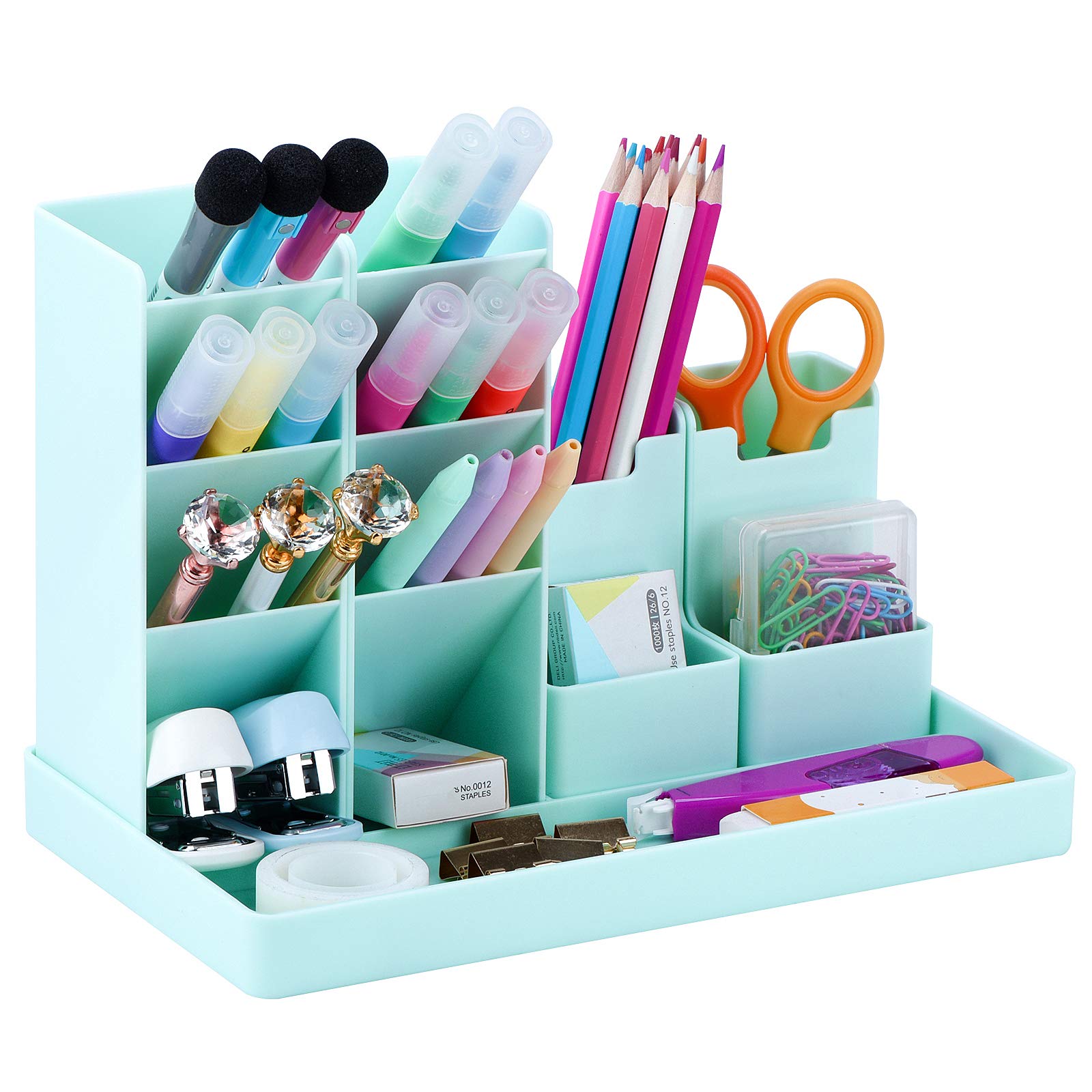 Cute Vertical Pen Organizer, Kawaii Desk Organizer Pen Holder Stationery, Marker Pencil Storage Caddy Tray for Office, School, Home & Art Supplies - Green