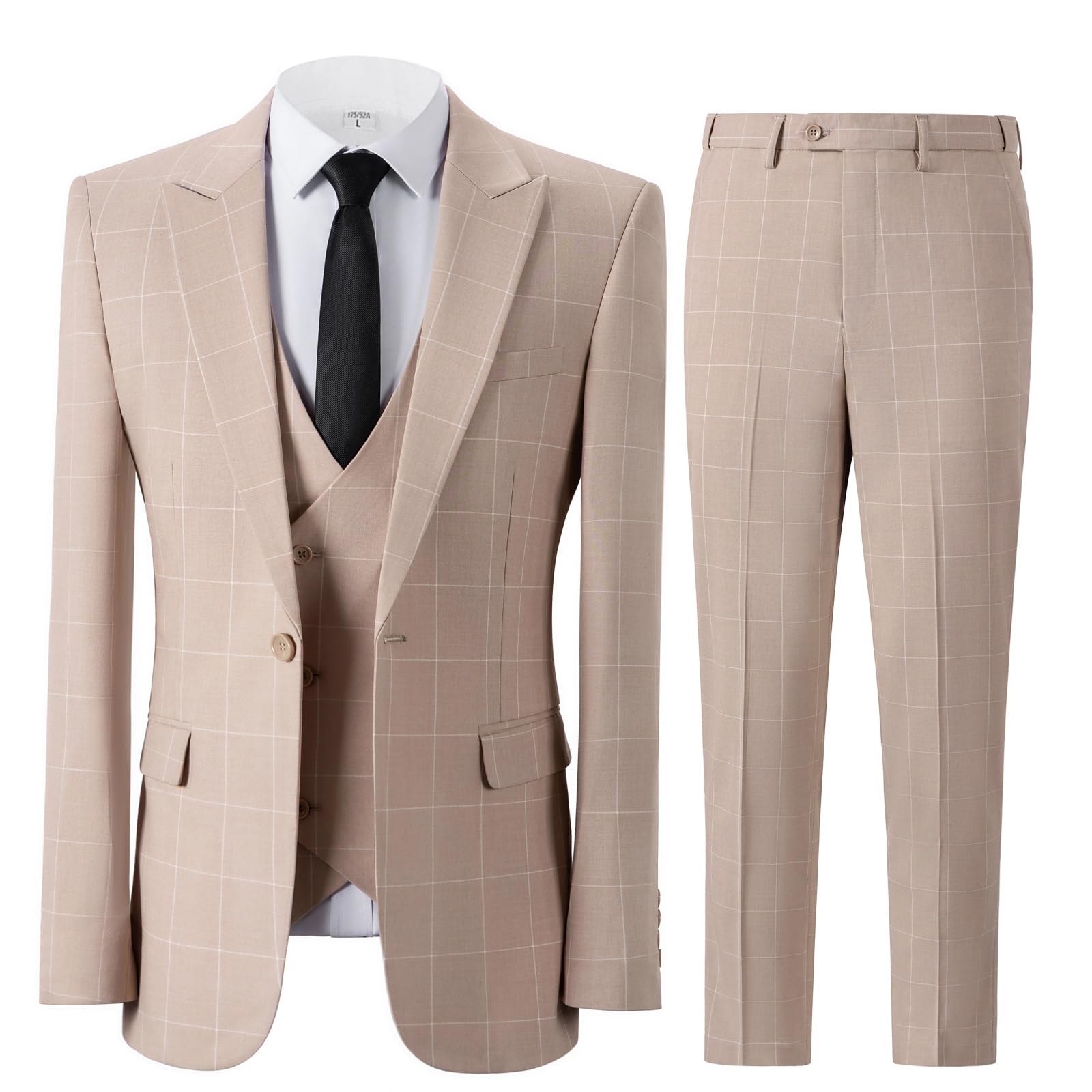 Solovedress Abiti Uomo 3 Pezzi Classico Plaid Tuta Uomo Giacca Pantaloni Gilet per Matrimoni e Negozio