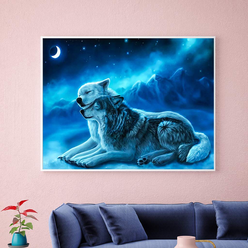 DCIDBEI Kit Diamond Painting 4 Pezzi 30x40cm – Lupo Con Luna, Drago, Animali, Mosaico 5D Con Tela E Strass