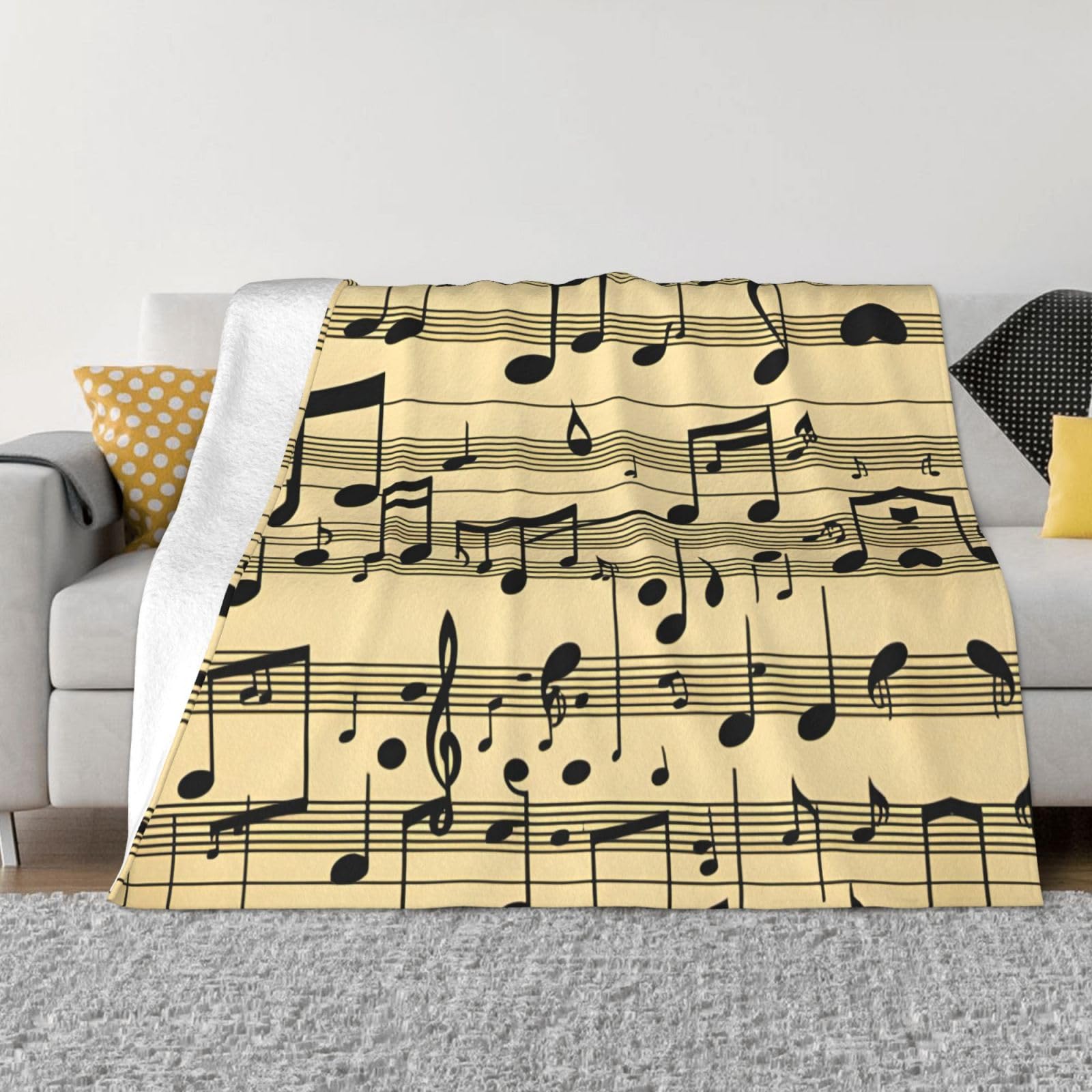 Couverture en flanelle notes de musique plaid doux jeté de lit pour canapé
