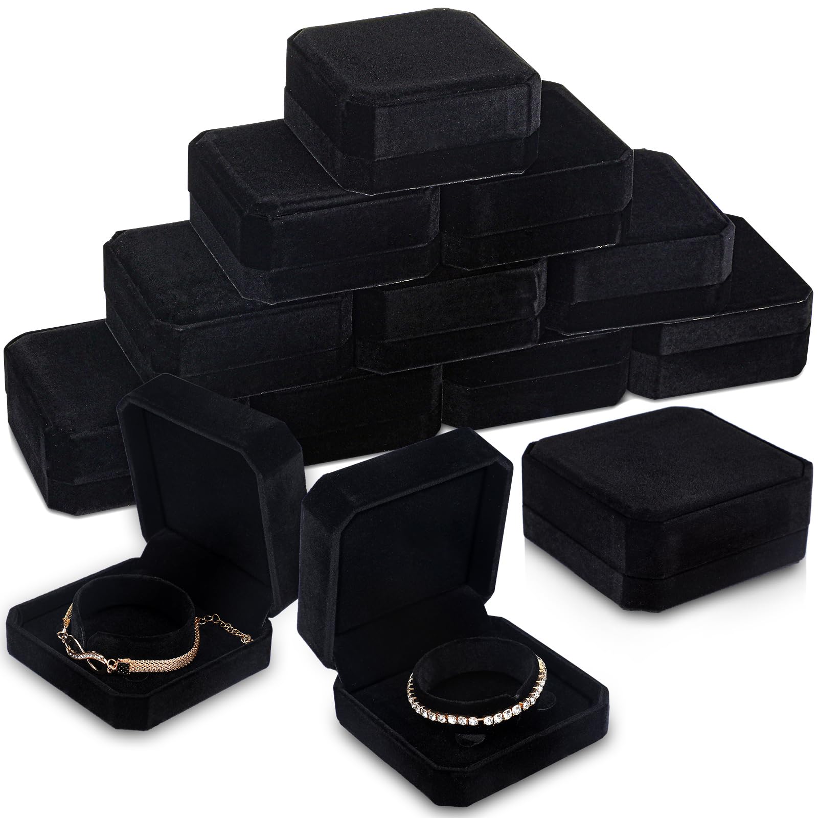 Ecation 12 Pcs Velvet Bracelet Box Classic Black Bracelet Gift Box Case for Jewelry Gift Storage Bangle Organizer Holder for Wedding Engagement Proposal Birthday Anniversary Jewelry Display