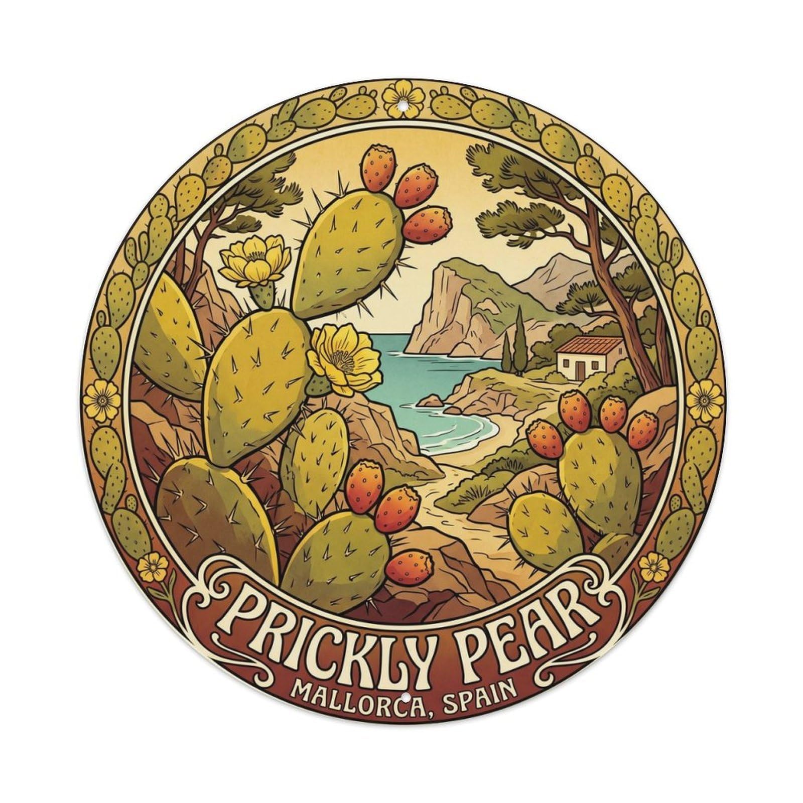 Mallorca Prickly Pear Coastal Travel Island Culture Metal Tin Sign