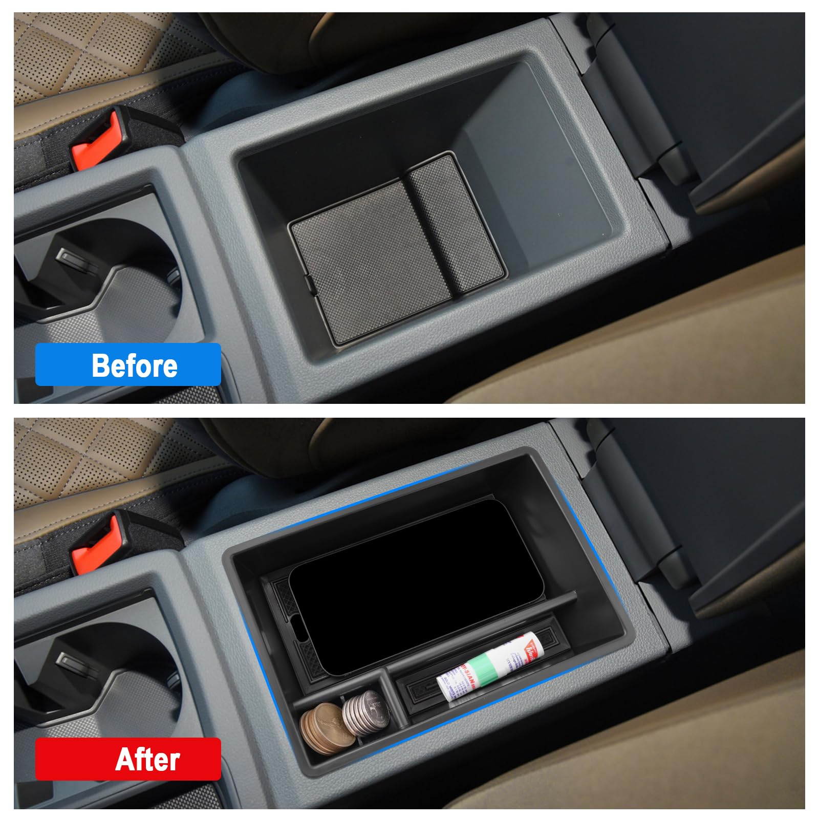 SHAOHAO 2 in 1 Organizer Set Kompatibel mit Audi Q3 F3 MK2 2019-2024 - Armlehnenbox und Mittelkonsolen Set - Audi Q3 Zubehör