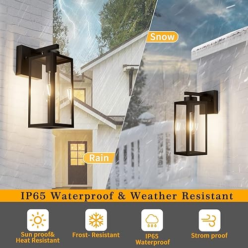 Miniatura 4 de Tipace Paquete de 2 faroles de pared para exteriores con sensor de atardecer a amanecer, accesorios de luz exterior con sensor negro mate, aplique