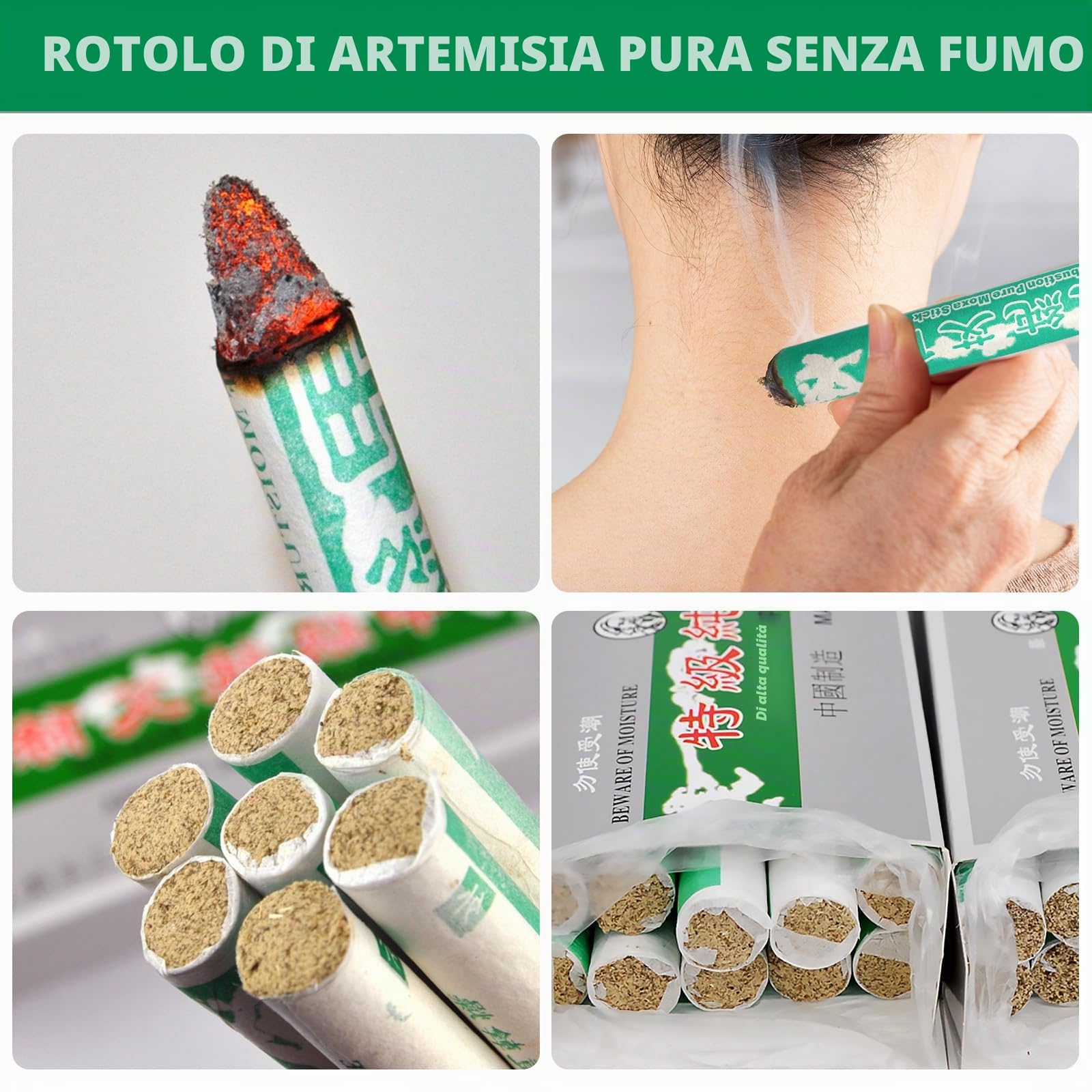 BORDEAG 20 Pezzi Moxibustione, Rotoli Di Moxa Naturale, Moxa Roll Sticks Roller, Moxa Roll Smokeless Moxa Roll Strip Adatto A Persone Anziane, Donne, Bambini